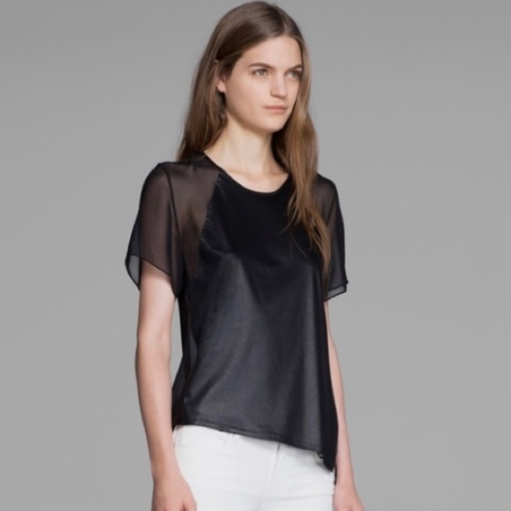 HELMUT LANG- Vena Sheer Panel Baseball Tee